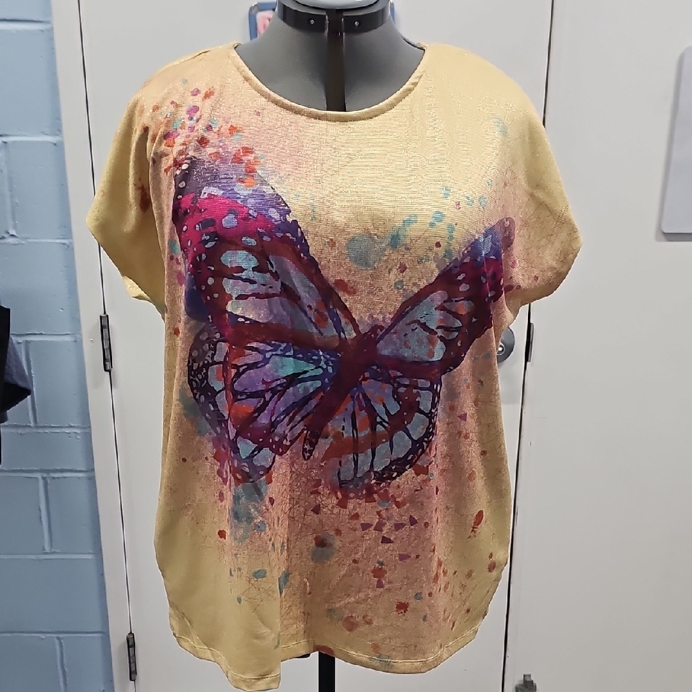 Vibrant Butterfly Print Short Sleeve Top